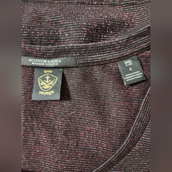 Scotch & Soda Reddish Purple and Black Sparkle Scoopneck Short Sleeve Top - Picture 3 of 3